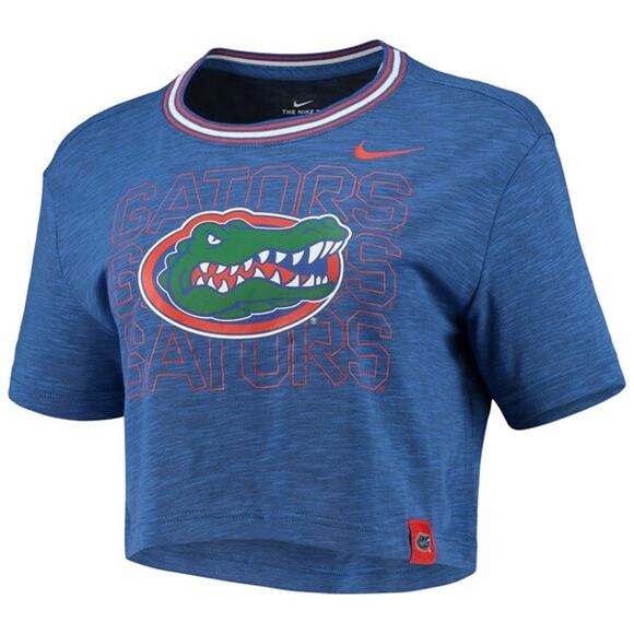 Nike Florida Gators Cropped T-Shirt Blue Orange XL Dri-Fit Ringer Football Tee - Picture 1 of 7